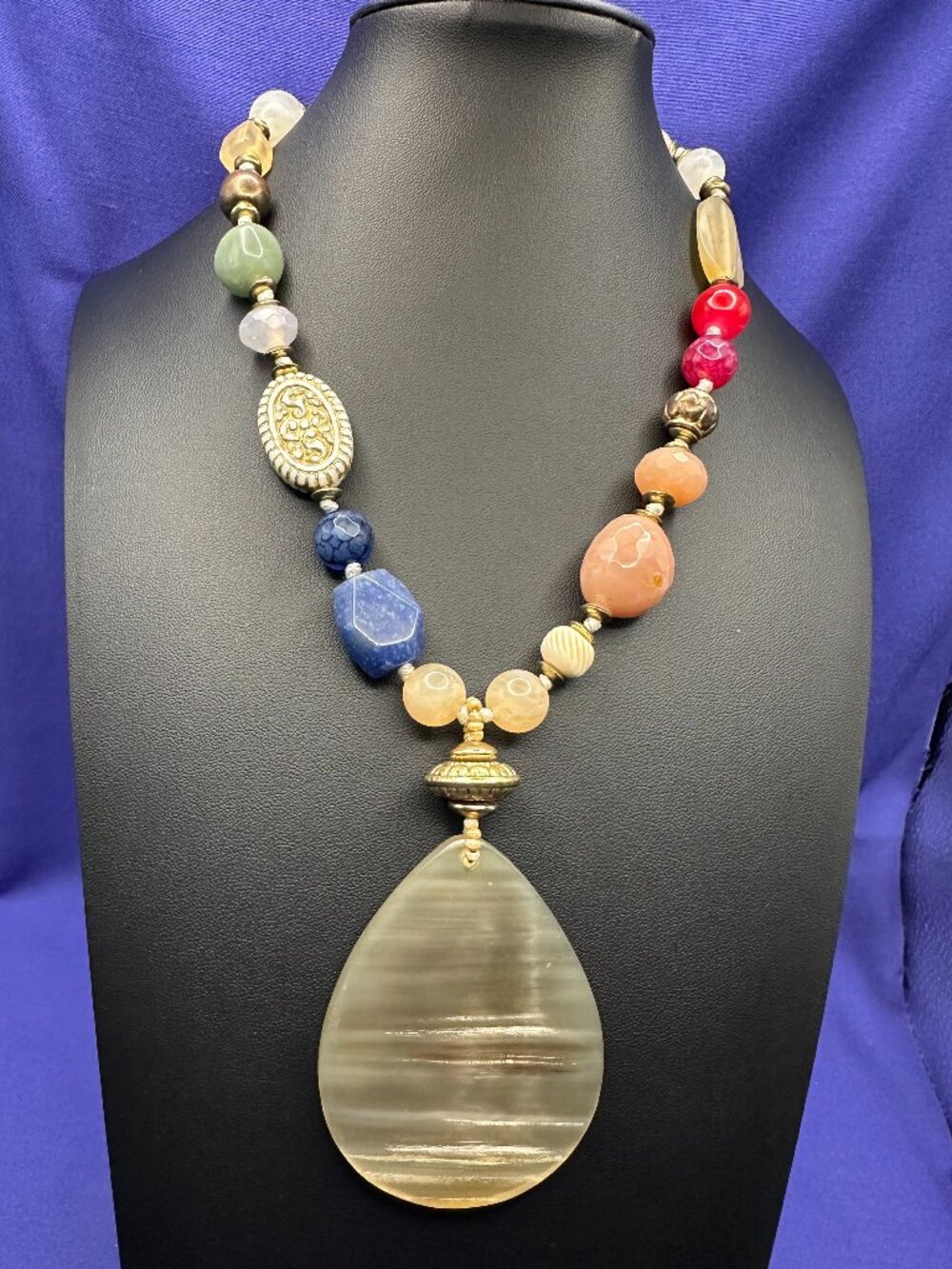 Chico’s Chunky Beaded Statement Necklace Genuine Stones